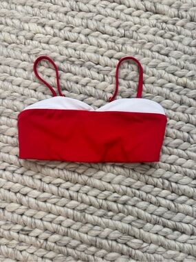 Girls Red and White Bandeau Swim Top with Removable Straps